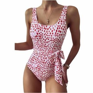 One Piece Belted Swimsuit Bikini Art Graphic Small